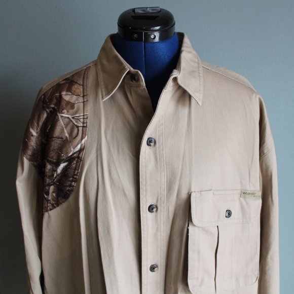 Wrangler Pro Gear Mens Beige/Camo L/S Button Down Shirt ~XL Tall~ RN 130273 - Picture 2 of 9